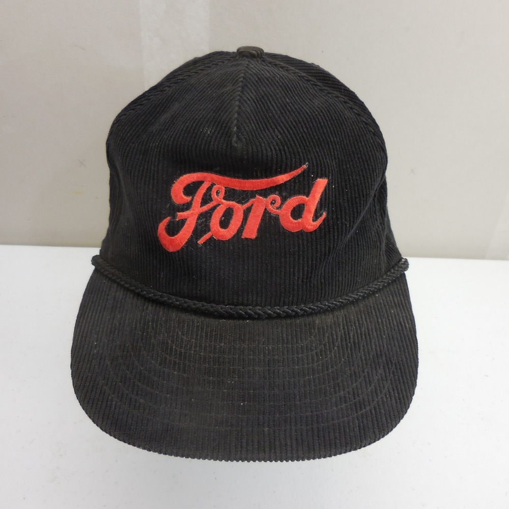 Vintage Ford Corduroy Hat Black Red Script Logo Nissin Cap Trucker Rope Hat OSFM